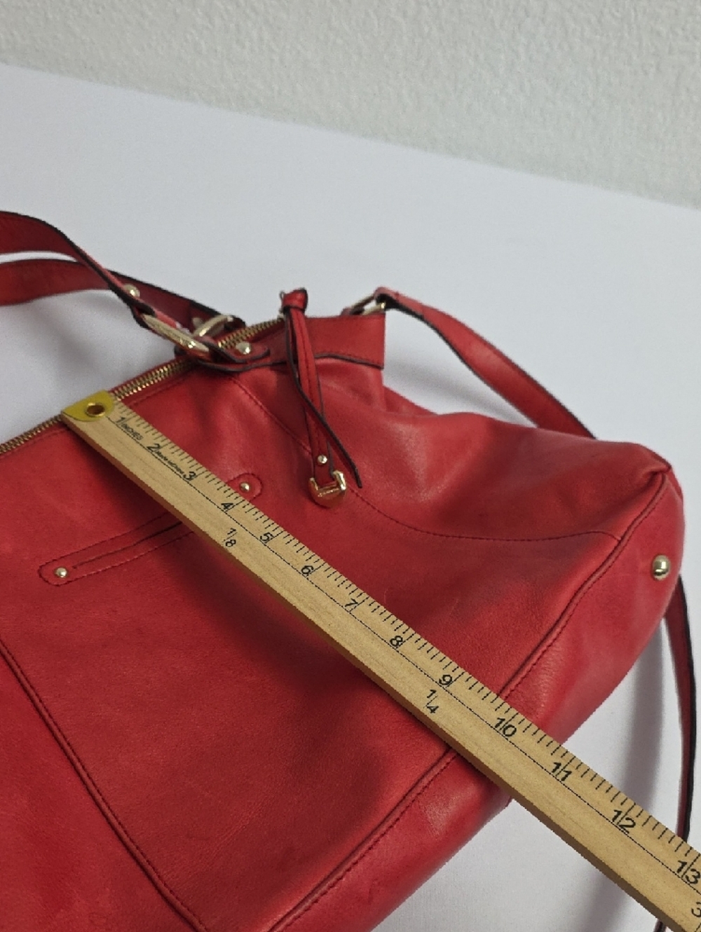 B. Makowsky Red Genuine Leather Shoulder Bag Gold Hardware Crossbody Purse - Picture 8 of 16